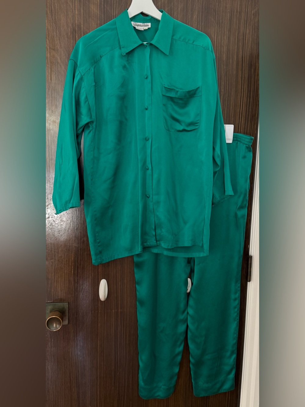 Vintage Neiman Marcus Stefano Studio Emerald Green 100% silk Two-Piece Set siz S